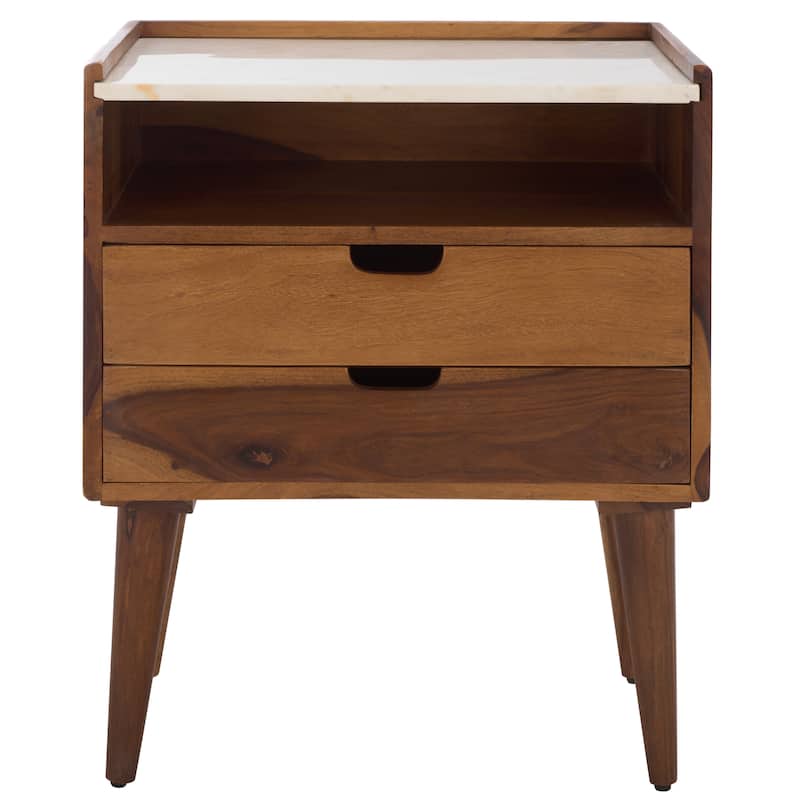 SAFAVIEH Home Alexi 2-Drawer Nightstand - White Marble/Brown