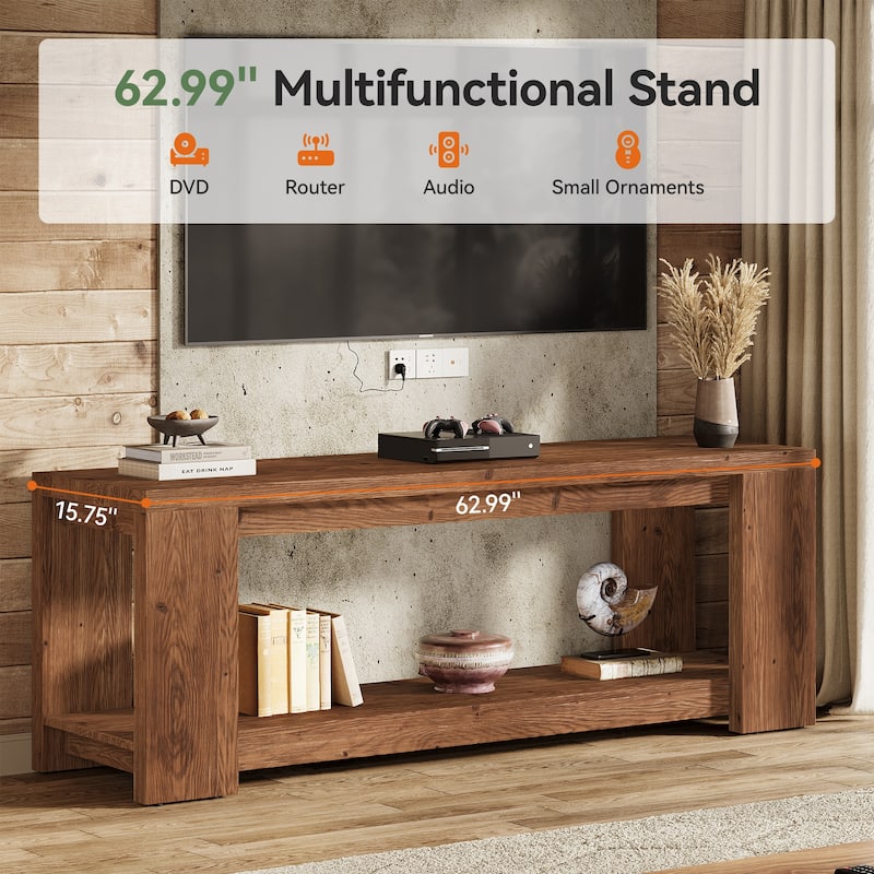 Solid Wood TV Stand, Media Console with Open Shelves, TV Entertainment Center Living Room Bedroom Accent Television Stand