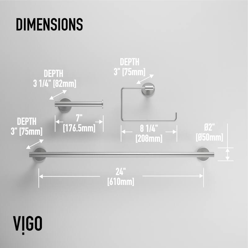 VIGO Elan 3-Piece Bathroom Hardware Accessory Set with 24 in. Towel Bar, Toilet Paper Holder, Hand Towel Holder