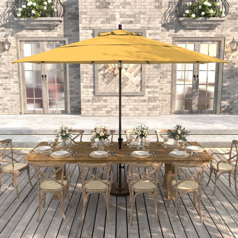 California Umbrella 11' Rd Sunset Series Patio Umbrella Bronze Aluminum Frame Crank Lift Auto Tilt Sunbrella - Sunflower Yellow