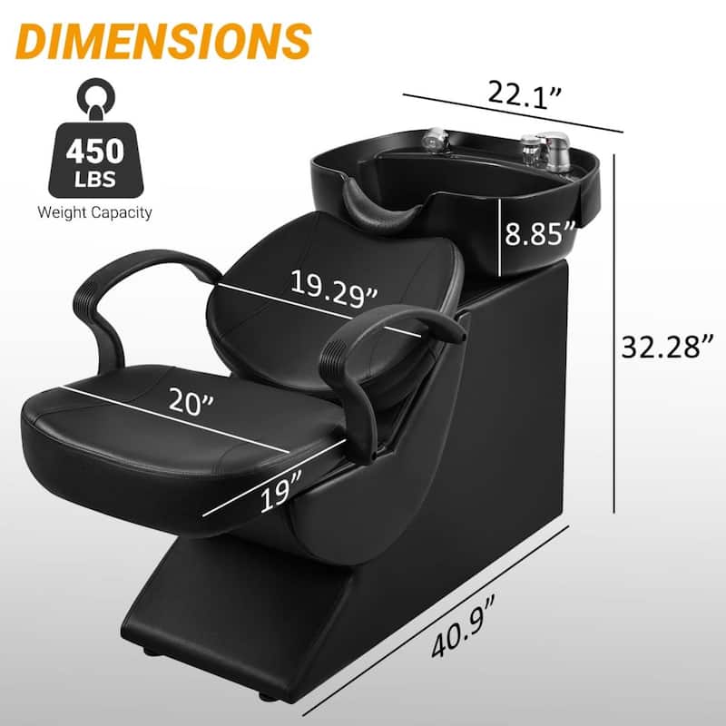 ABS Plastic Shampoo Bowl Sink Chair for Spa Beauty Salon - Black