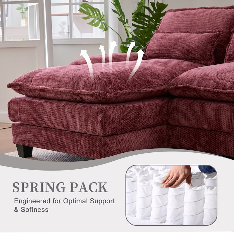 6-seat Chenille Upholstered Modern U-shaped Sectional Multifunctional Sofa with 2 Cup Holders,Pull-out Storage Space