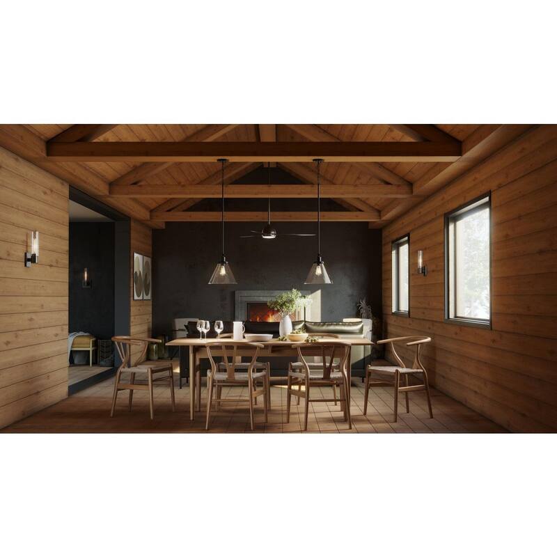 Hinton Collection 1-Light Seeded Glass Matte Black Pendant Light - 12 in x 12 in x 12.5 in
