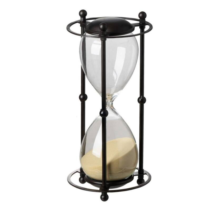 13" Black and Beige Tan Hour Glass In Stand