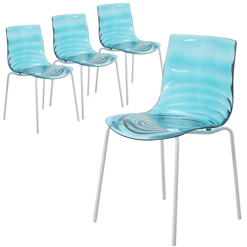 Ergonomic Dinning Chair Ripple Design in White Base Seat Set of 4 - Blue