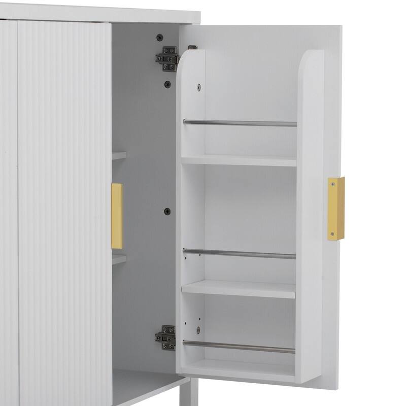 Modern 57.5" Fluted Door 4-Door Sideboard with Side Hooks and Adjustable Shelves