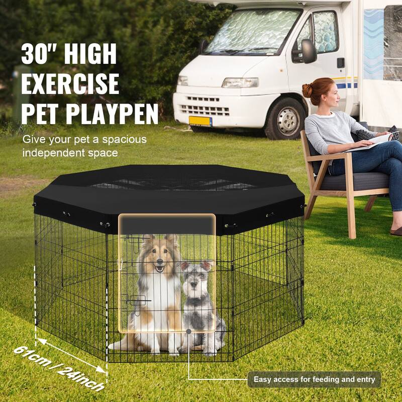 30 Inch Pet Exercise Fence with Foldable Panels and Ground Cover - 63.0" x 63.0" x 30.0"