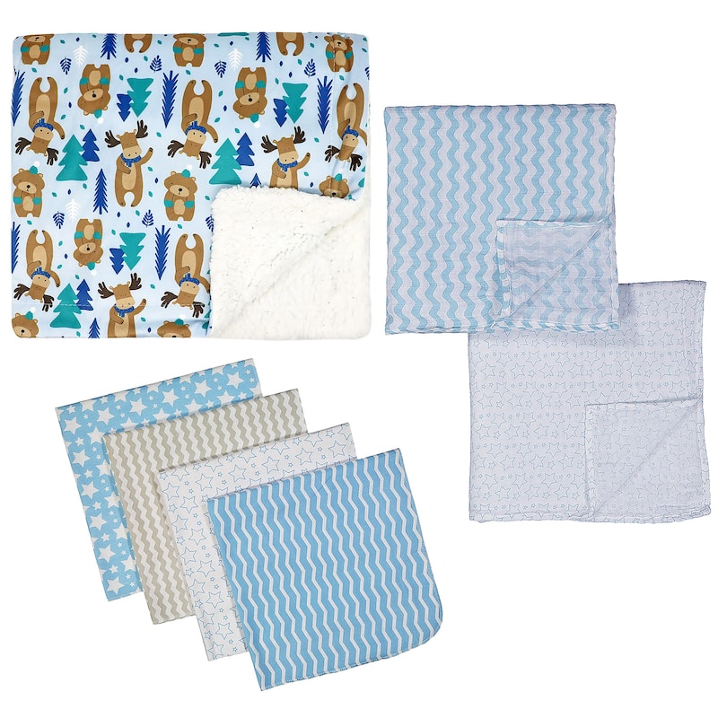 Baby Boys 7 Piece Moose Baby Gift Set, Blue - Blue