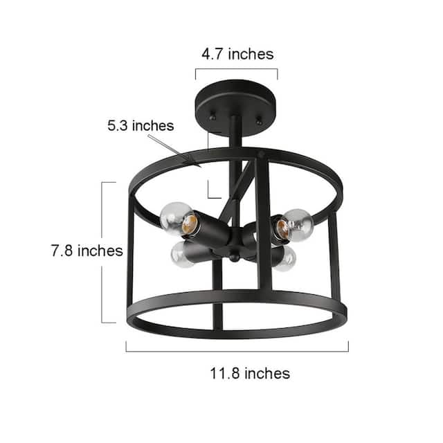Modern Black 4-Light Metal Drum Lantern Semi-flush Mount Ceiling Lights - W11.8"xH13.2"