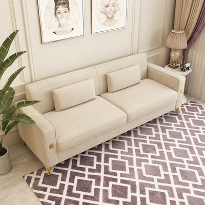 86-inch 2-seat Velvet Square Arm Upholstered Sofa with Two Waist Pillows