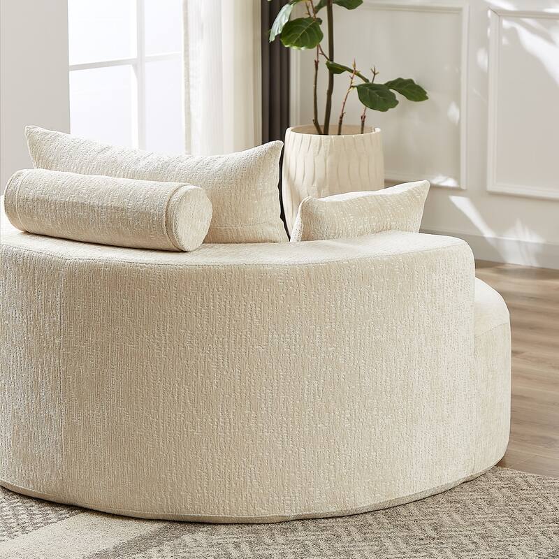 Beige Modern 55" Round Chenille Sponge Single Sleeper Sofa with Backrest Pillow for Living Room