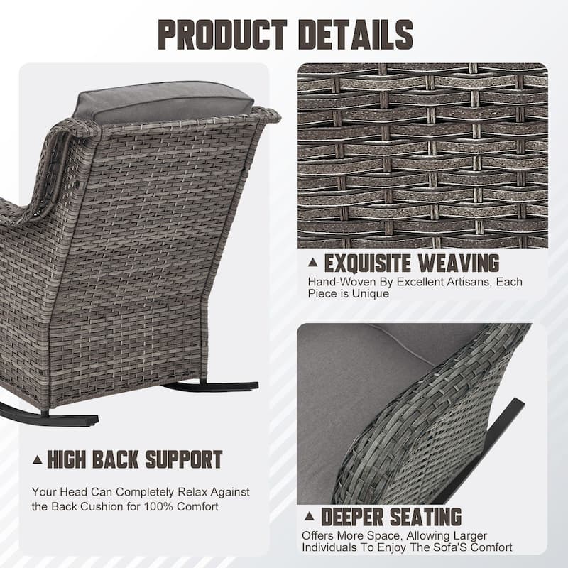 Gymojoy Comfortable PE Rattan Wicker Outdoor Rocking Chair Set of 2