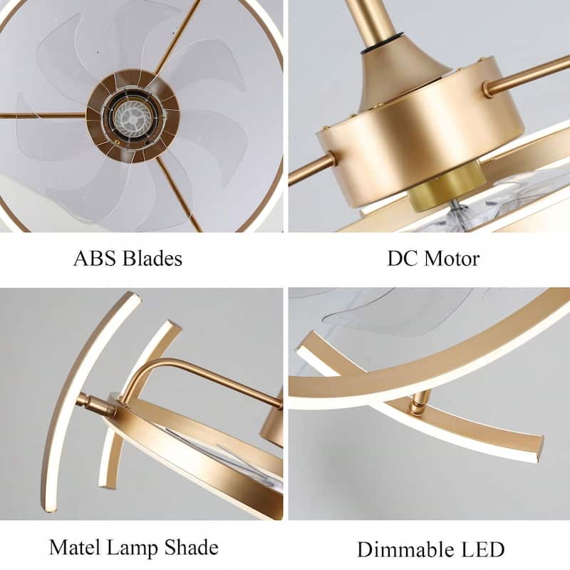 Cusp Barn 24-Inch Dimmable LED 6-DIY Shape Smart Ceiling Fan With Light, 6-Speed Reversible Ceiling Fan Light With Remote