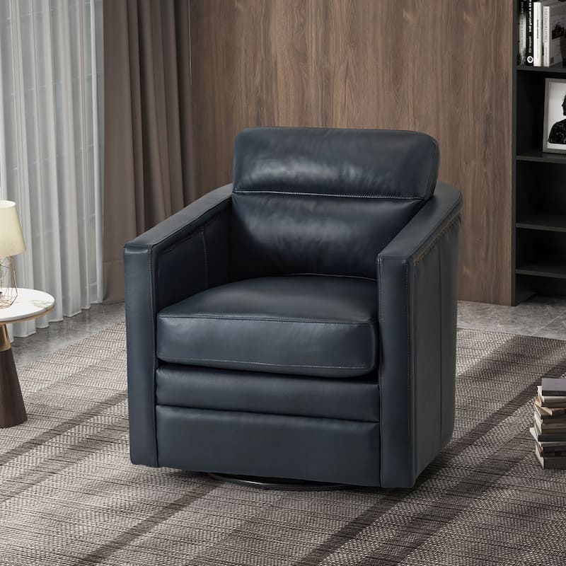 Jorge 28.74" Wide Genuine Leather Swivel Chair with Arms