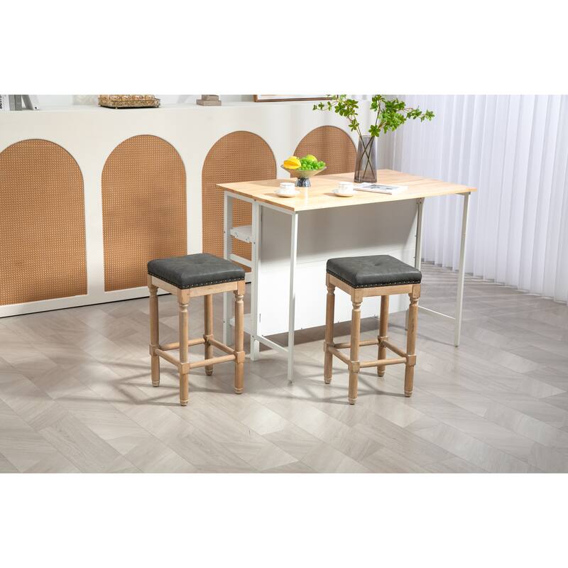 Tufted 26 inch stools Wooden counter stools set of 2, Classic Nailheads Base, Classic Brushed Finish