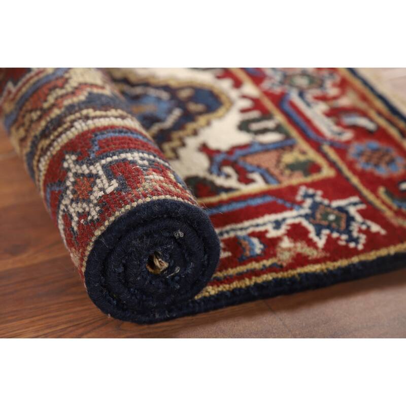 Traditional Heriz Serapi Accent Rug Hand-Knotted Blue Wool Carpet - 2'0" x 3'0"