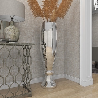 Silver Mosaic Mirror Polystone Glam Champagne Floor Vase