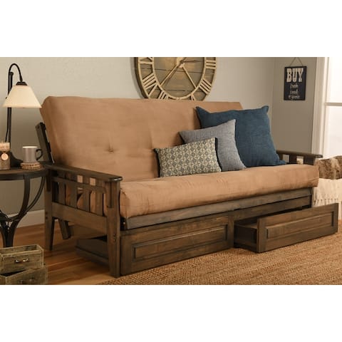 Somette Tucson Rustic Walnut Full-size Futon Set with Storage Drawers