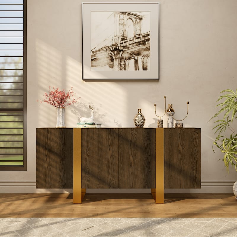 Clihome 63'' Storage TV Stand Cabinet with 4 Doors