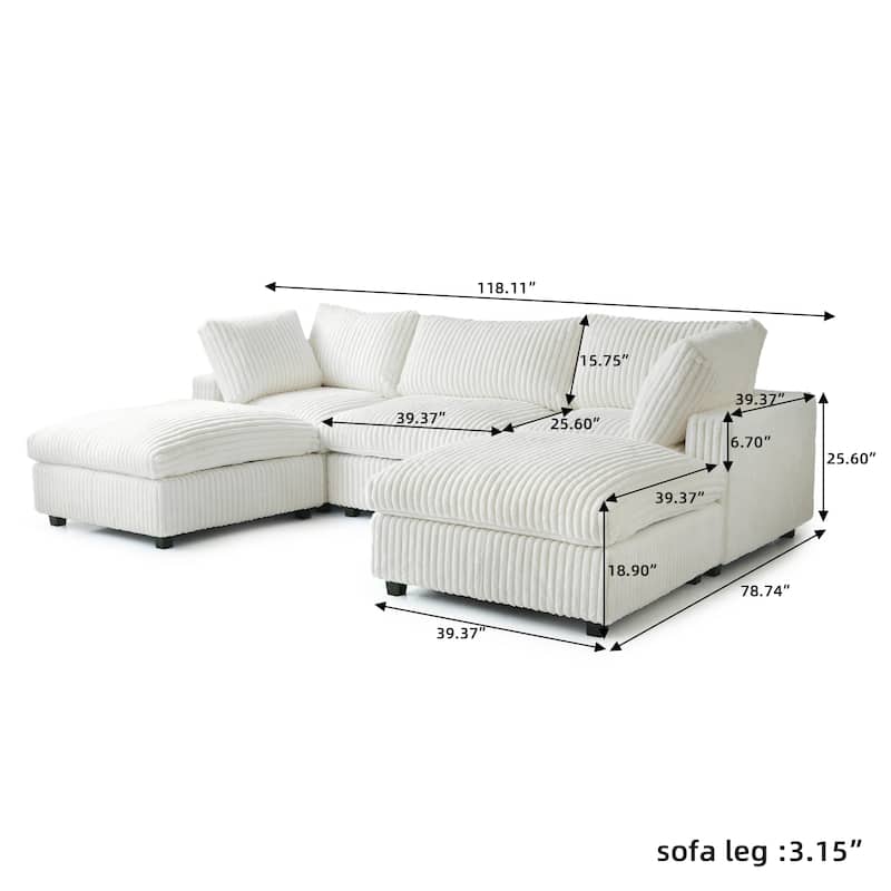 Soft Plush Upholstered Modular Sectional Sofa U-shaped Down Filled Living Room Couch-5 Seaters/6 Seaters