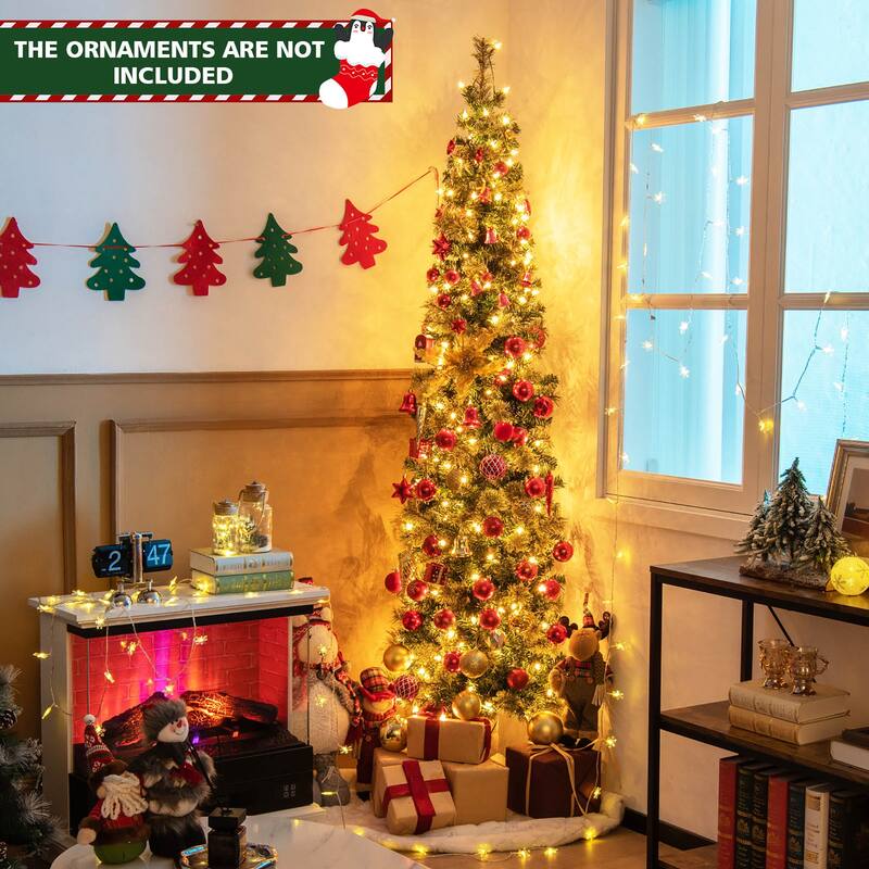 Costway 7ft Pre-lit PVC Artificial & Pine Needles Half Christmas Tree