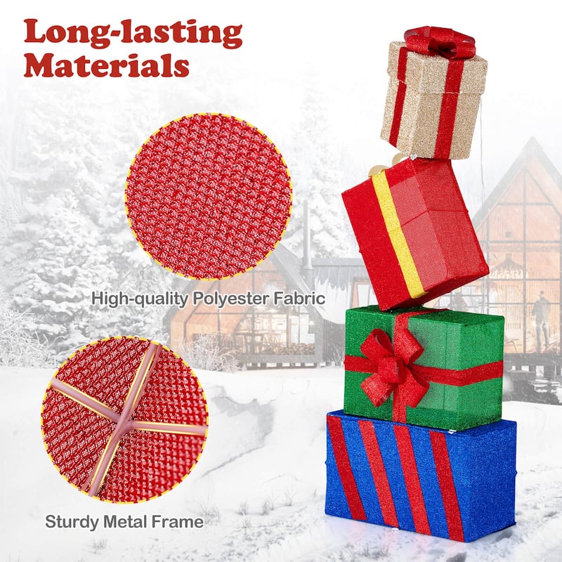 Costway Set of 4 Christmas Lighted Gift Boxes with Colorful Bows, 52 - as pic shows - See Details