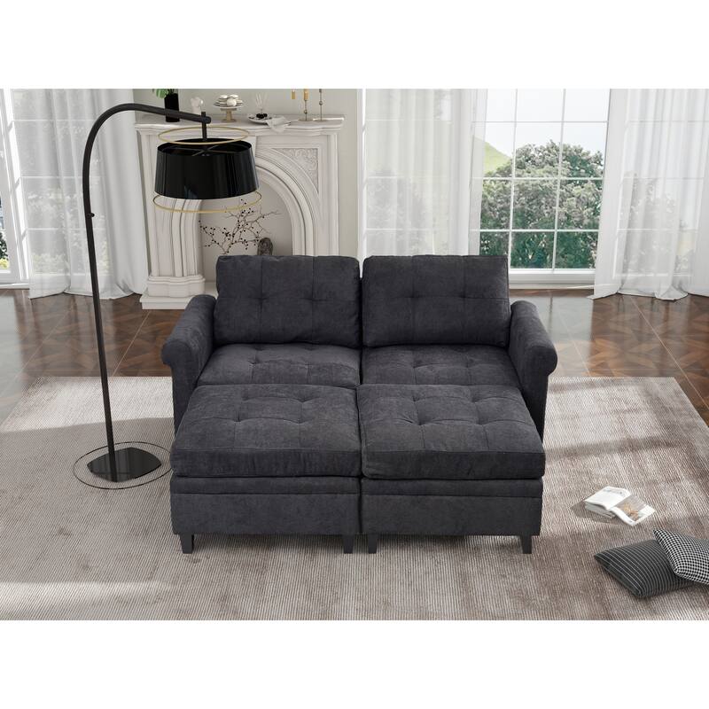 Grey 115.75'' Convertible U-Shaped 6 Seater Sectional Sofa with Storage and Double Chaise, for Living Room, Easy Assembly