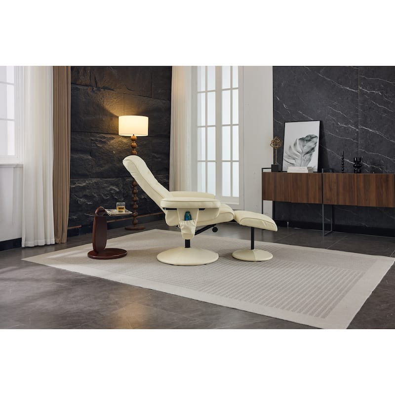 PU Lounge Chaise Chair with Adjustable Backrest, Recliner Chair with Ottoman, Swivel Chair with Vibration Massage