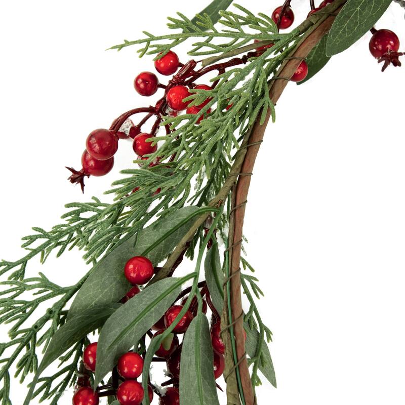 Frosted Red Berries Leaves Pine Artificial Christmas Wreath 18" Unlit