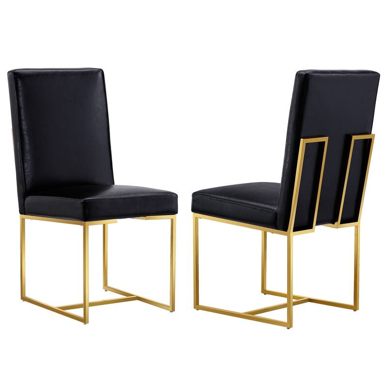 Leather Upholstered dining Chairs with Metal Polished Legs - Black/Gold