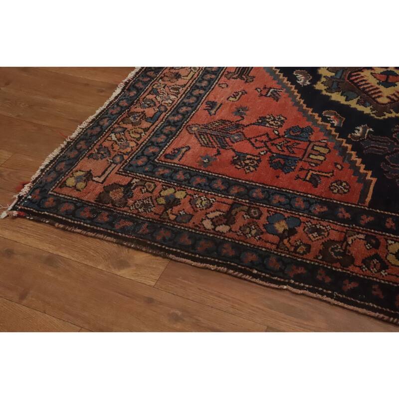 Hand Knotted Oriental 100% Wool Carpet Traditional Geometric Navy Blue & Blues Malayer Runner Rug - 16' 10'' X 3' 7''