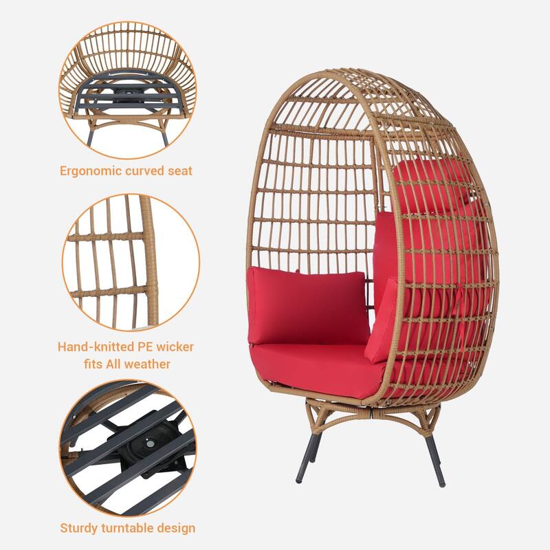 SANSTAR Patio Oversized Swivel Brown Wicker Egg Chair with Cushions