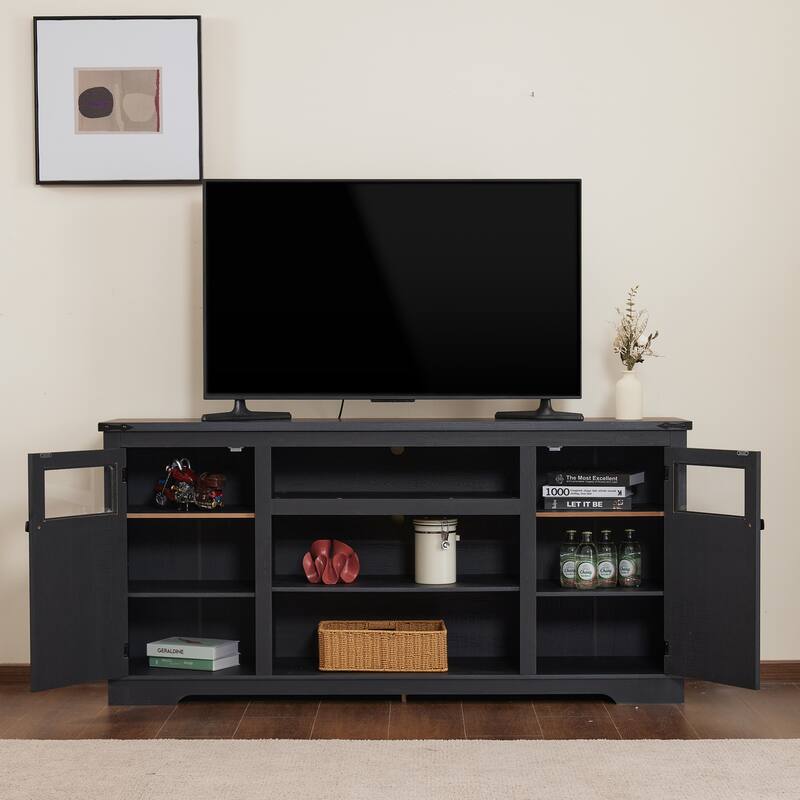 Ukuowu 66" Rustic Farmhouse TV Stand for 75 65 inch TV with Storage Cabinets for Living Room Bedroom