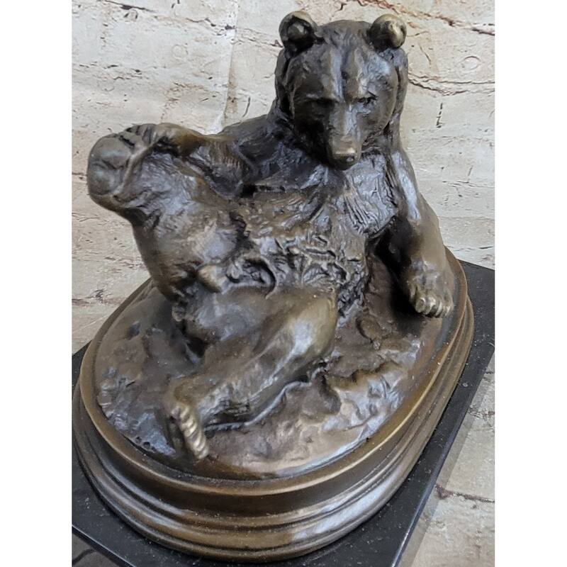 Grizzly Bear On His Back Bronze Sculpture Statue Home Office Decoration