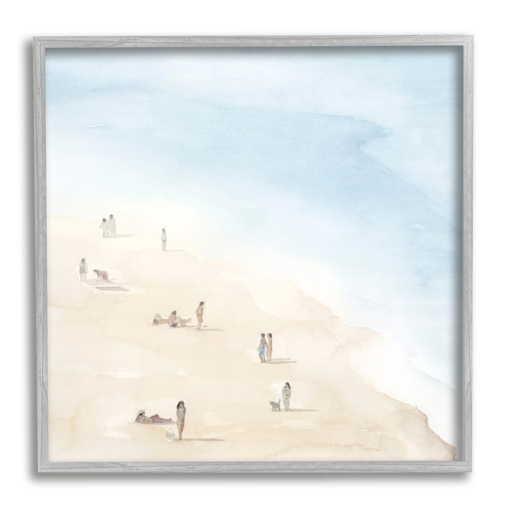 Stupell People Lounging at Beach Soft Blue Coastal Landscape Framed Wall Art