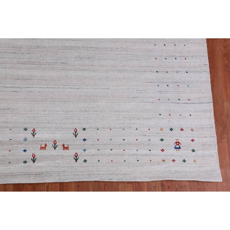 Hand Knotted Oriental 100% Wool Carpet Tribal Stripe Greys & Charcoal Gabbeh Area Rug - 12' 2'' X 9' 1''