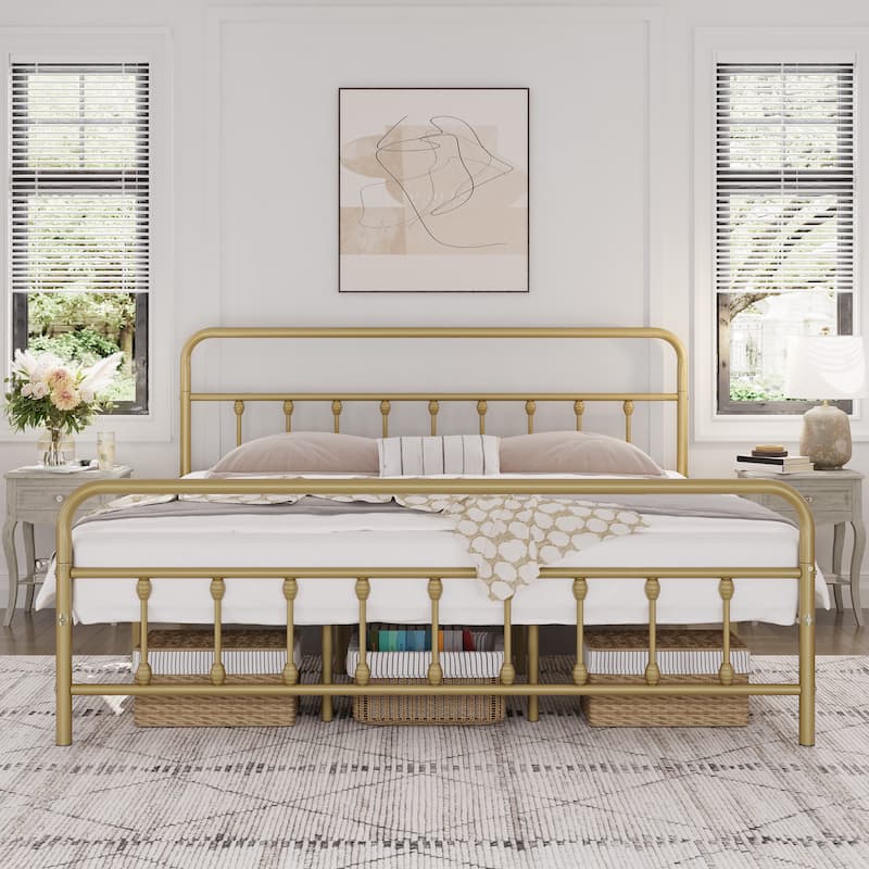 Yaheetech Classic Iron Platform Bed with High Headboard and Footboard Strong Metal-Framed Bed