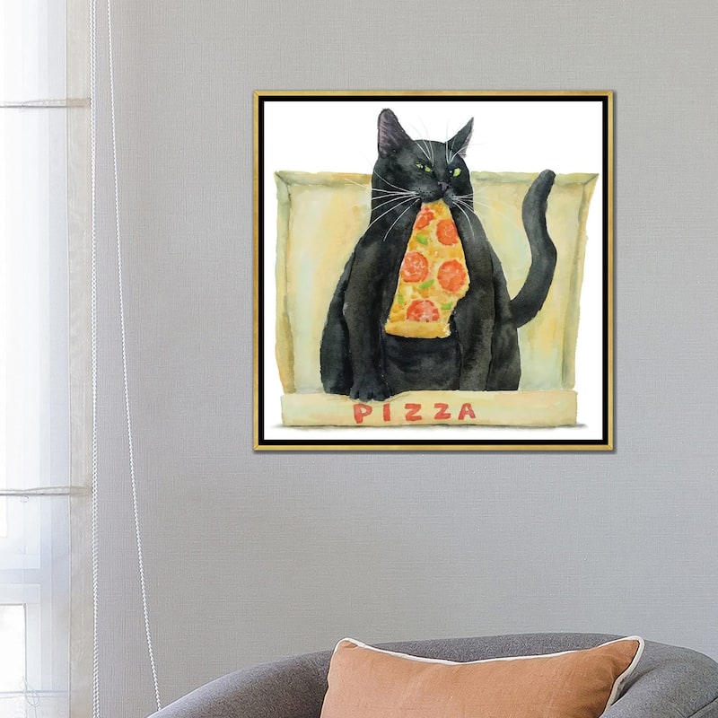 iCanvas "Black Cat And Pizza" by Alexey Dmitrievich Shmyrov Framed