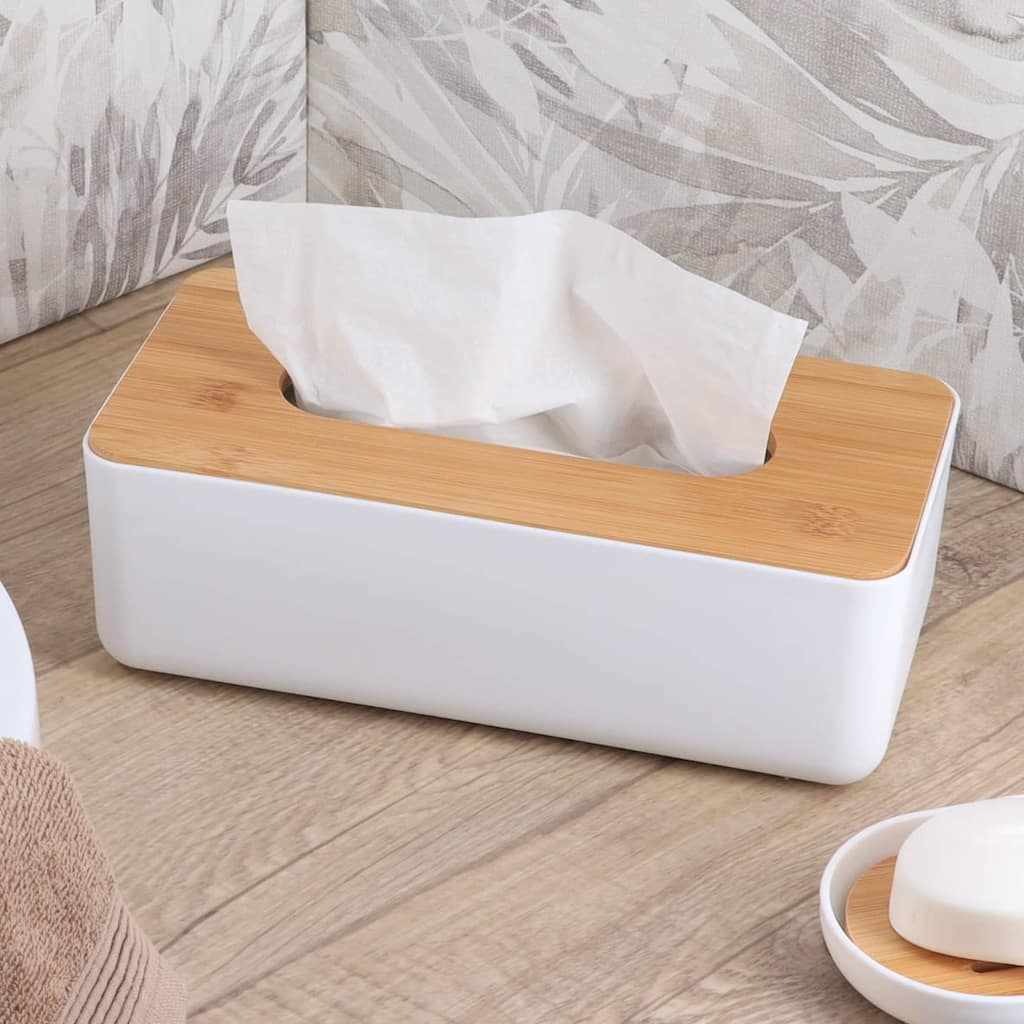 White Padang Rectangular Tissue Box Cover Dispenser Bamboo - 10.7"L x 5.3"W x 3.8"H