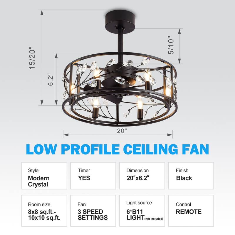 20" Modern 5-Blade Caged Ceiling Fan with Light Kit and Remote