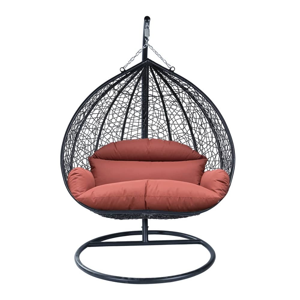 2-Person Outdoor Hanging Egg Chair with Teardrop Frame, Weather-Resistant Cotton Cushioned Seat for Patio and Indoor Use