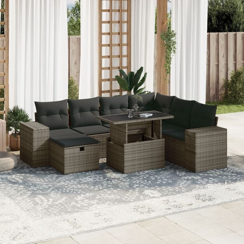8 Piece Modular Outdoor Sofa Set - Grey - 21.7 x 39.4 x 28.7 in