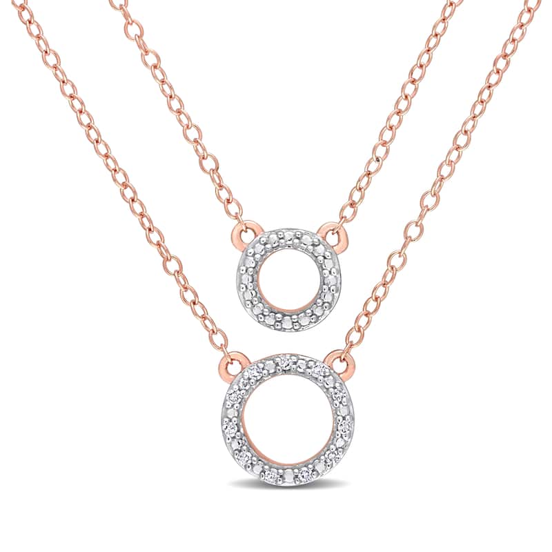 Miadora Diamond Accent Double Circle Tiered Necklace in Rose Plated Sterling Silver