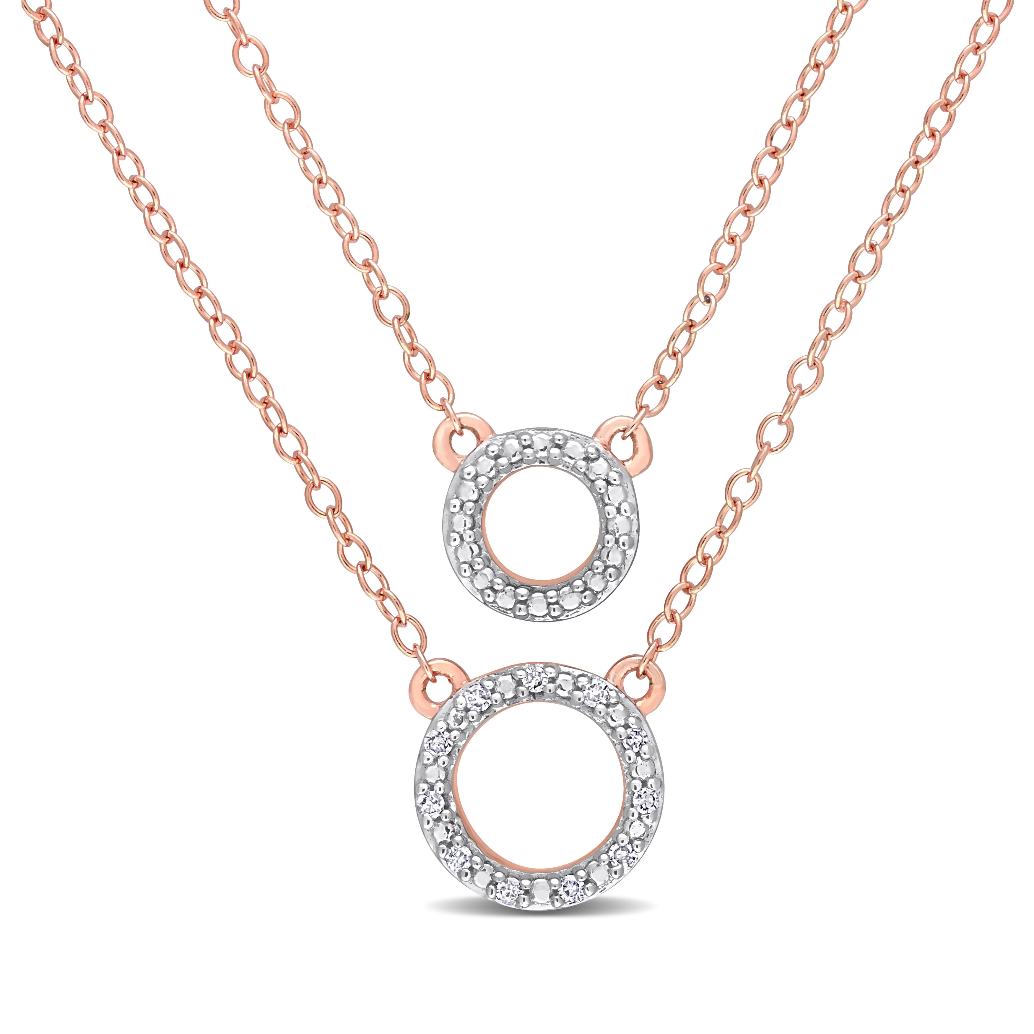 Miadora Diamond Accent Double Circle Tiered Necklace in Rose Plated Sterling Silver