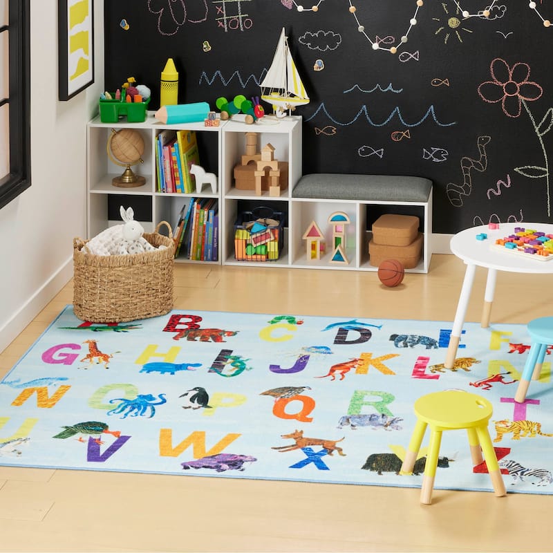 Eric Carle Elementary Pink Alphabet Machine Washable Kids Area Rug