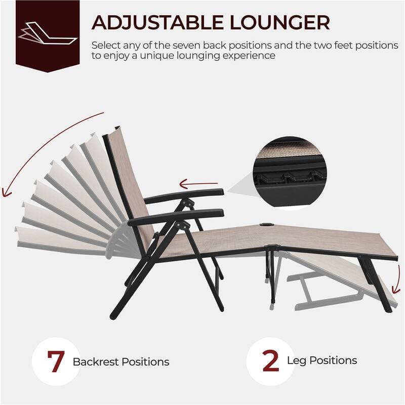 Yaheetech 2pcs Texteline Outdoor Chaise Lounge Portable Patio Lounge