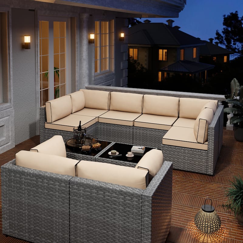 10-Piece Sectional Seating Group with Cushion, Wicker Sectional Sofa