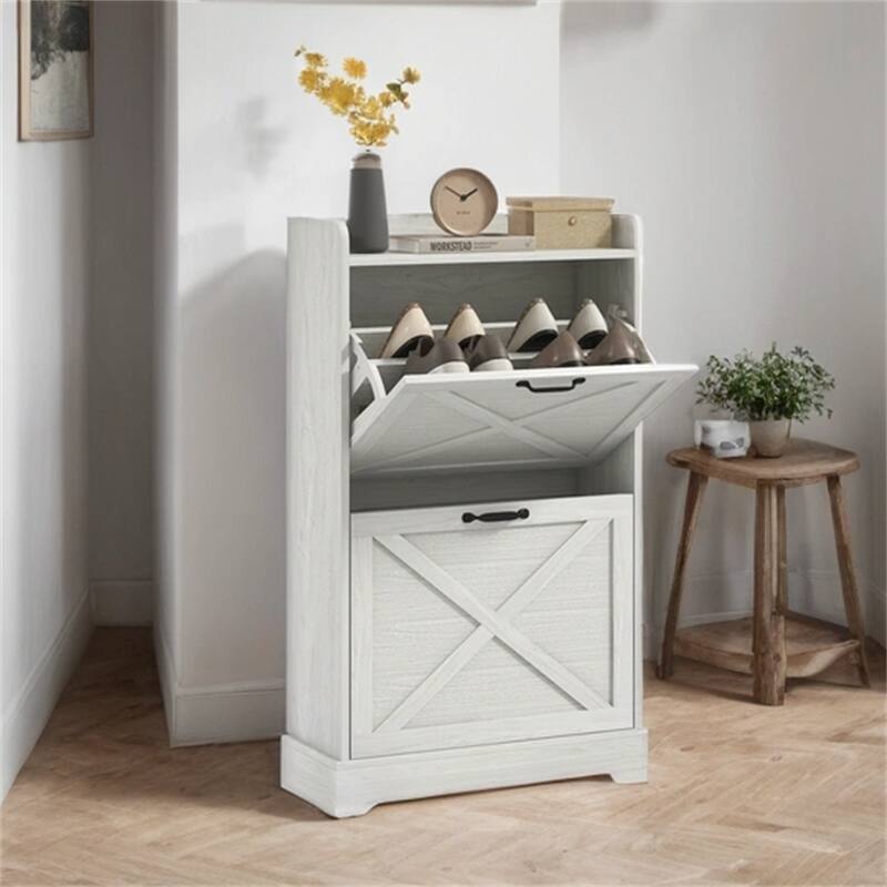 Hidden Shoe Storage Cabinet with 2 Flip Drawers and Adjustable Shelves