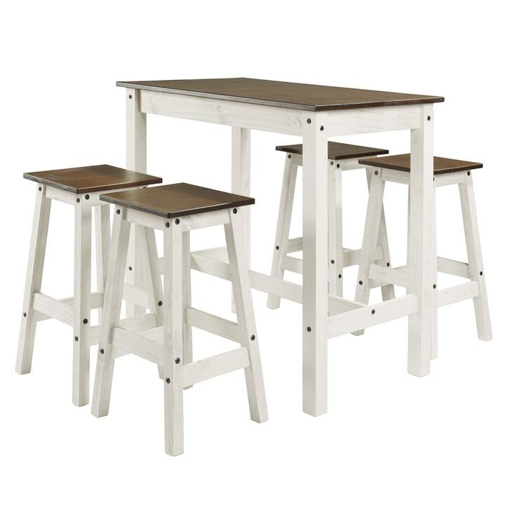 Wood Bar Height Dining Set and 4 Stools White Distressed | Furniture Dash - Antique White