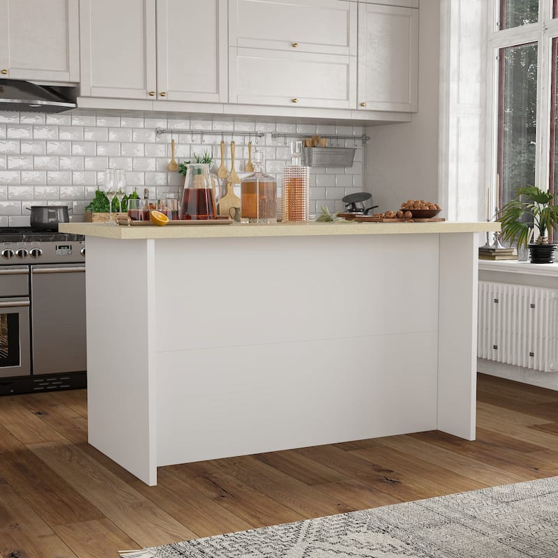 Kitchen Island with Drawers Cabinets High Gloss Stone-Like Countertop Wardrobe Storage Cabinet - 66.9"W